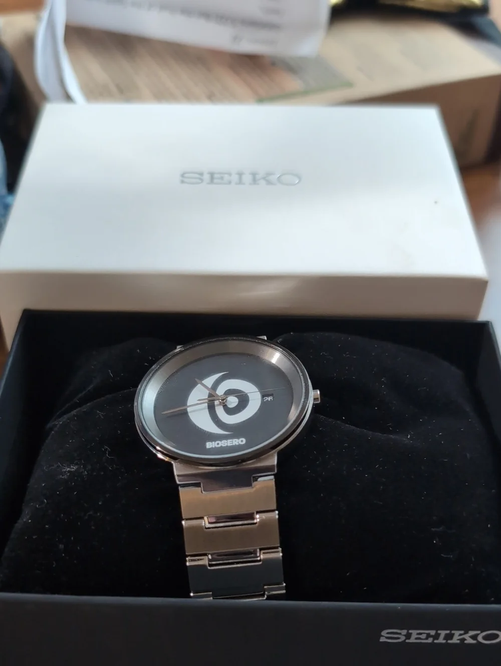 Seiko Black and Silver Target Dial Stainless Steel Watch